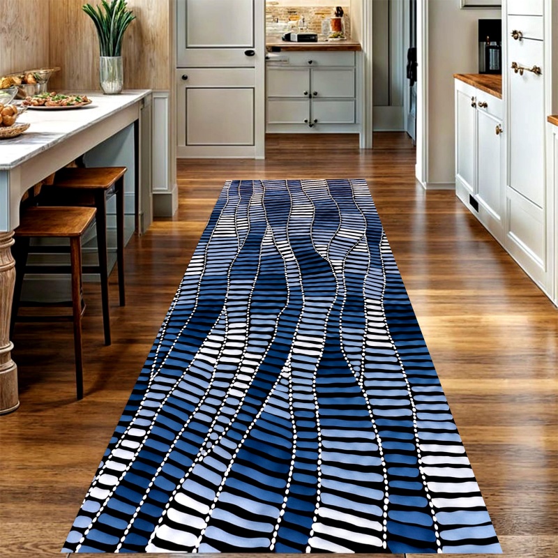 Commercial Kitchen Layout - Blue Gradient Striped Long Runner Rug,abstract