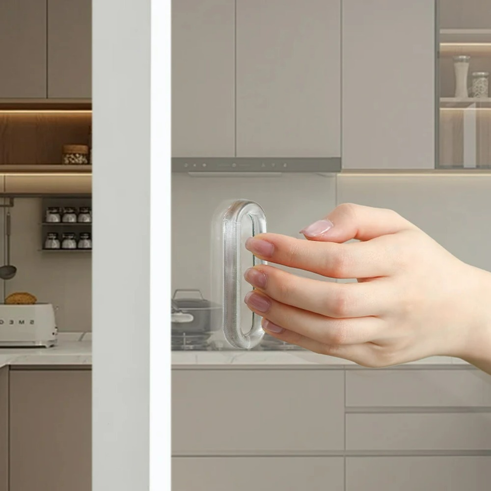 Commercial Kitchen Swing Door - 4PCS Self-Adhesive Sliding Door Handle Transparent